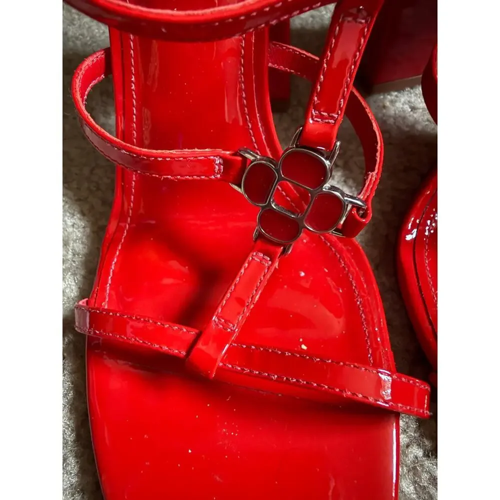 Larroude Hanna Scarlett Red Strappy Chunky Heels  Sz 9